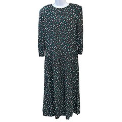 90s Lanz Originals Rayon Midi Dress Cottagecore Whimsigoth Black Teal 12