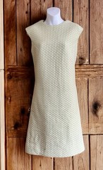 Vtg 1960 Ivan Frederics of California Texture Woven Fabric Sage Green MCM Dress