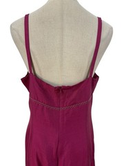 Vtg 90s Ann Taylor Silk Slip Dress Sz 12 Pink magenta Embroidered Boho Cocktail