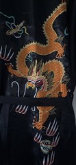Golden Dragon Black Satin Kimono Robe W 3 Embroidered Dragons-Size XL-Brand New!