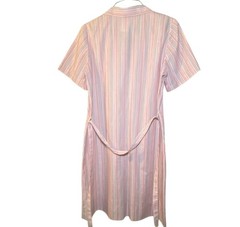 Vintage Striped Shirt Dress 12 1/2 Short Sleeve Pink Blue USA Made Modest