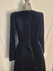Vintage 70s 80s Crystal Trim Black Velvet Dress Maxi Long Sleeve Holiday S