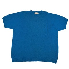 Vintage Hand Knit Short Sleeve Sweater Top Teal Aqua Bouclé Sweater Sz L
