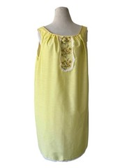 Vtg 60s Loungees Yellow Embroidered Nightgown L/XL Femme Cottage Lounge Dress