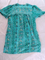 VTG Metropolitan Floral Cotton House Dress Sz M Muumuu Green Blue Cottagecore
