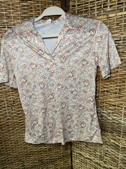 Vintage 70s Nylon Shirt With Tag Rose Print Measurements In Photos