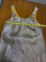 Vintage 60s Space Age Tinsel Foil Mini Dress Marigold Yellow Lining Mod GoGo S