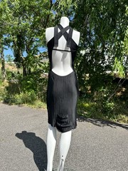 Vintage 2004 Gucci Black Silk Pleated Halter Open Back Dress IT 42 Tom Ford Era