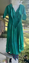 1950’s VTG TURQUOISE SATIN HARRY KEISER SZ XS-S 30” Breast DRESS T-Length USA