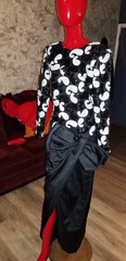 Vintage Sequin Black and White Big Bow Drop Waist Maxi Dress Sz 12 Martinique
