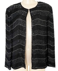 80s Laurence Kazar Hand Beaded Silk Jacket Black Wedding Guest Formal Blazer L