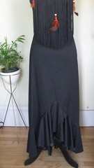 Vtg 70s Joseph Ribkoff Black High Low Fishtail Dress Fringe Feather Beads 11
