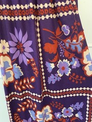 Vintage 1960s SAKS Purple Empire Waist Floral Long Dress Ruffle Neck Wrists XS