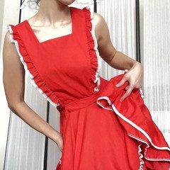 Vintage 70s Party Pleasers Malco Modes Red Prairie Square Dance Apron Dress Sz M