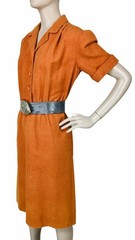 Vintage 60s MCM MOD Boho Western Cowgirl Orange Faux Suede Sheath Dress Size M/L