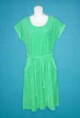 Vtg 70s Evelyn Pearson Bright Green Terry Cloth Casual Beach Dress Sz L