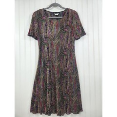 Vintage Sharade of CA Psychedelic Swirl Ribbed Midi Dress 14P Multicolor Sheer