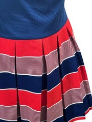 Vtg 60s 14 Sz M~L Dress Red White blue Textured Poly Drop Waist Dagger Collar