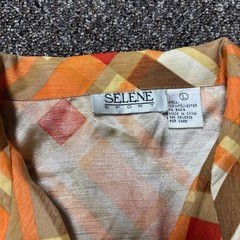 Vintage 1980s Polyester Dress Patterned Selene Sport Womans Orange Size Large