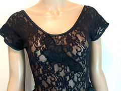 Vintage Black Lace Silky Nylon Nightgown Slip Gown