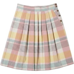 JCPenney Fashions Vtg Pastel Plaid Pleated Midi Skirt Pink Yellow 8 Made USA