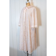 Vintage 50s Odette Barsa Lace Robe Pink Blush Romantic Rockabilly Glam Lingerie