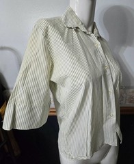 Vintage 1950s Smart Lady Striped Blouse – Green & White Pinstripe – Size 32 Bust