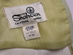 Vtg Alfred Shaheen Maxi Dress 70s Green Pleated Metallic Sheer Sleeve 12