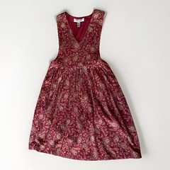 Vintage Karen Scott Corduroy Red Tan Paisley Dress Size 8 100% Cotton Dry Clean