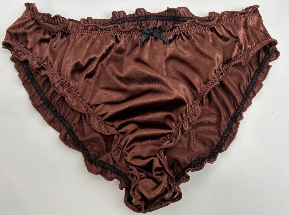 Glossy Butter Second Skin Satin Bikini Panties Sissy Wet Look Silky Ruffles M/L