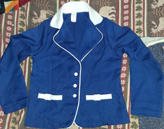 70s Royal Blue & White Dagger Collar Poly Knit Blazer Vintage Cottagecore