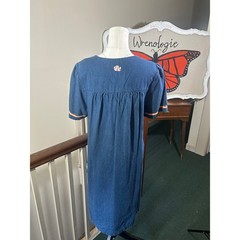 Vintage 90s Denim Floral Dress | Go Softly Patio Cotton Midi Dress | Size Medium
