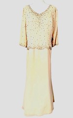 Vintage La Belle Fashions Formal Long Dress Lgt Beige Bead Top 3/4 Sleeves Sz 16