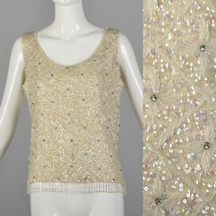 Medium 1960s Iridescent Sequin Blouse Vintage Sleeveless VTG 60s Wedding Top