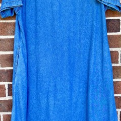 Vintage 1990s La Cera Denim Chambray Floral Embroidered Dress Medium Cottagecore