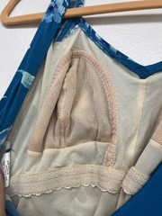 Vintage Gabar Floral Blue Nylon Blend One Piece Bathing Suit Swimsuit Size 12