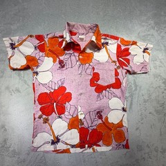 Vintage 70s Sears Hawaiian Fashions Hibiscus Floral Shirt Purple Red Orange S