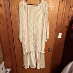 Samuel Scott Pleated Vintage Long Sleeve Dress Ivory Polyester Size 8