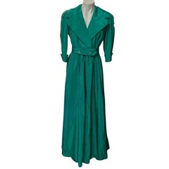 Union Made ILGWU Vintage Size 11/12 Green Formal B Gown 3/4 Sleeve Tulle 70s 80s
