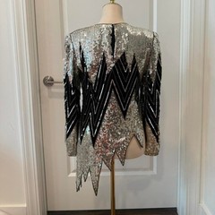 Vintage Saks Fifth Avenue Silver Silk Sequin Top | Chevron Detail | Size M