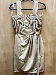 Vintage Victor Costa Tan Champagne Evening Gown Dress Braided Bodice Satin