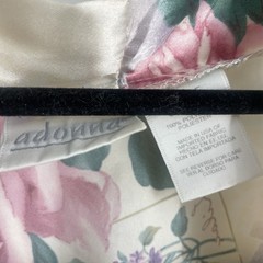 Vintage 90s Adonna Satin Robe Floral White Pink Romantic Belt Large