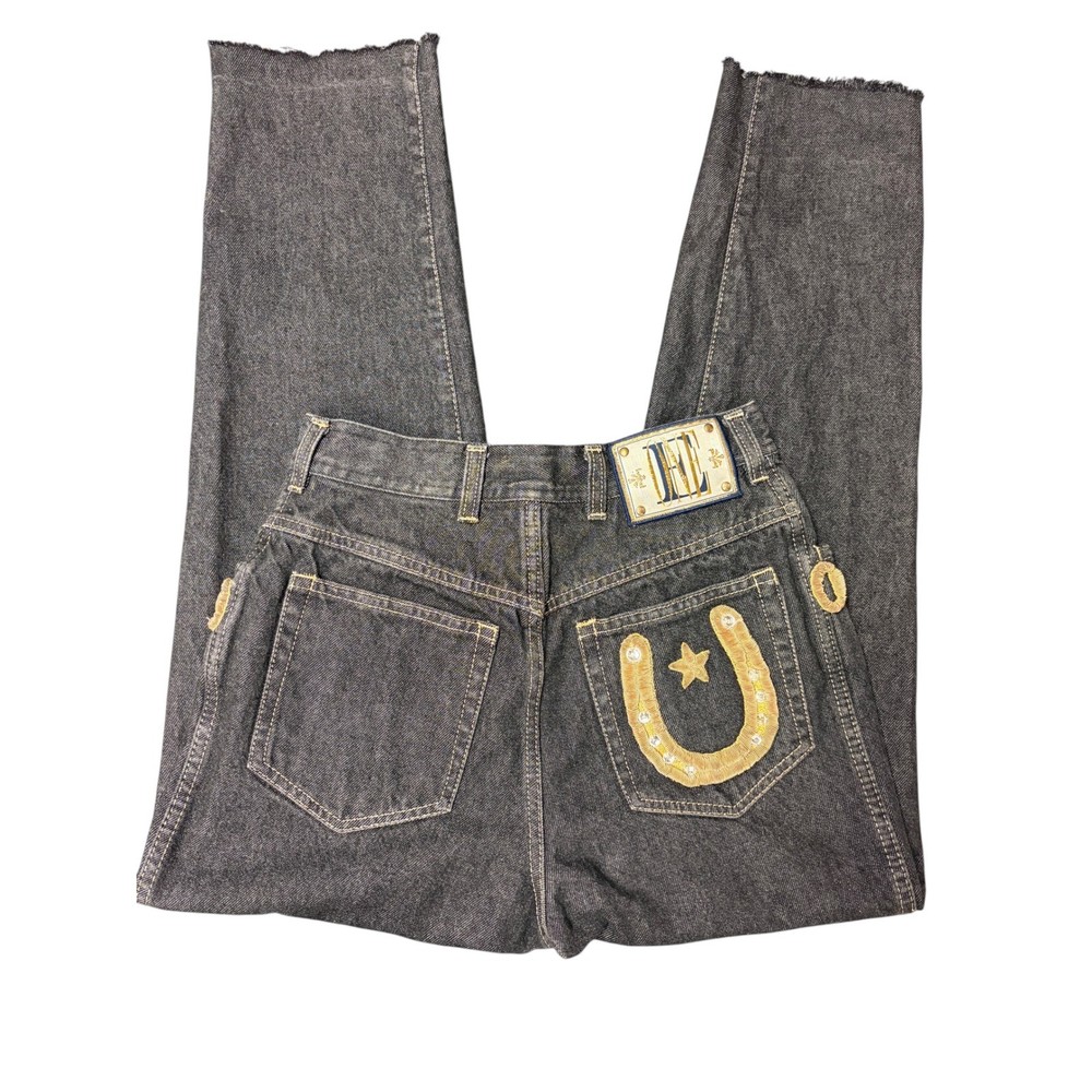 Escada Margaretha Ley Vintage Dark Western Horseshoe Embroidery Jeans 26×27