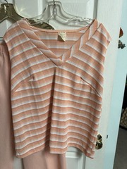 70’s 3 Pc Leisure Pant Suit Sz Stripe Peach Orange Sz 22 3xl Grandma Stretch Set