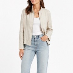Vintage Ann Taylor Linen Jacket L Oatmeal Zip Front Hong Kong Quiet Luxury