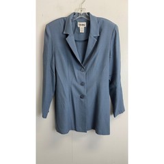 Vintage Periwinkle Blue Suit Set Floral Embroidered 2 Piece Blazer Dress Size 12