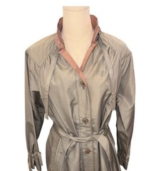 Vintage 80s London Fog Trench Coat Petite 12 Belted Raincoat USA Gray