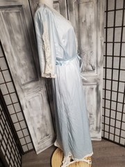 Vtg M-L 70s pale blue embroidered Lace nightgown Bell Sleeve Robe Peignoir *READ