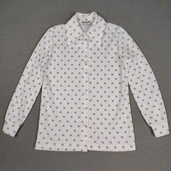 Vintage 70s Disco Shirt Women M/L White Purple Eye Dagger Collar Thin Dacron Mod