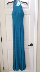Vintage 90’s 2000’s Y2K Cache Blue Beaded Dress Mermaid Flare Backless Formal